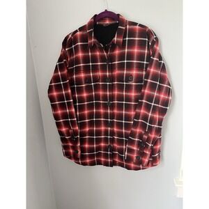 Eddie‎ Bauer Women's Jacket M Red Black Plaid Fleece Sherpa Lined Button Up